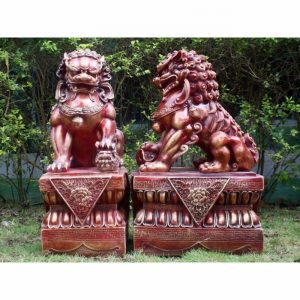 Garden Ornament TEMPLE DOG SMALL PAIR RED RED Colour 44cm