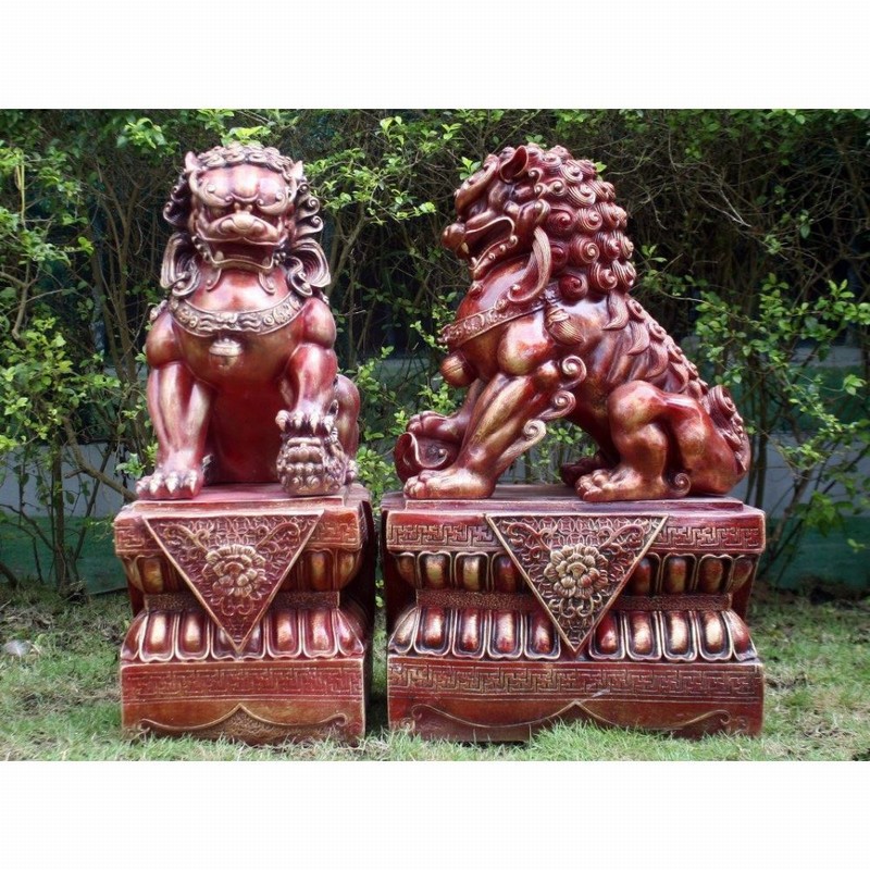 Garden Ornament TEMPLE DOG SMALL PAIR RED RED Colour 44cm