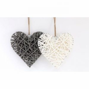 Ornamental Hanging Woven Heart 25cm Grey