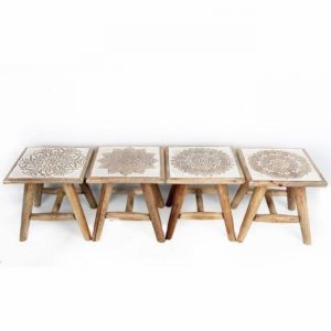 Planter Stand Stool 25cm Hand Carved Wood Ass. Designs