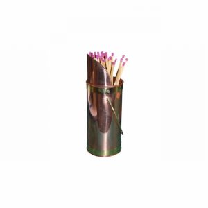 Fireplace Match Holder Copper & Brass Rnd.