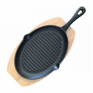 Sizzler Plate Cast Iron Ribbed Oval Handle & Wood24x19cm