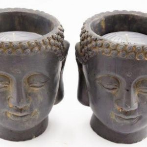 Candle in Cement Buddha Head 12x16cm