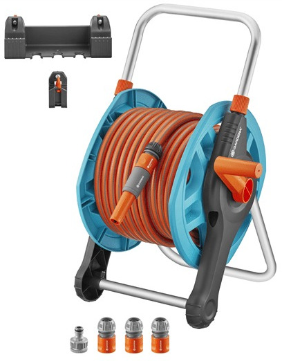 25m Gardena Garde Hose Reel Set with Fittings and Wall Mount