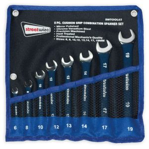 Spanner Set MM  8Pce. Polished & Cushion Grip in Tool Roll