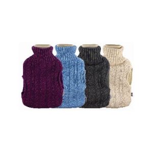 Brown 2L Hot Water Bottle with Knitted Cover & Built in Pockets