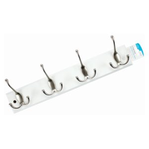4 Triple Satin Chrome Hat and Coat Hooks on White Back Board