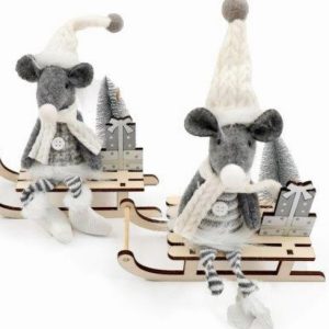 18 x 17cm Tweed Silver Christmas Mouse on Sledge