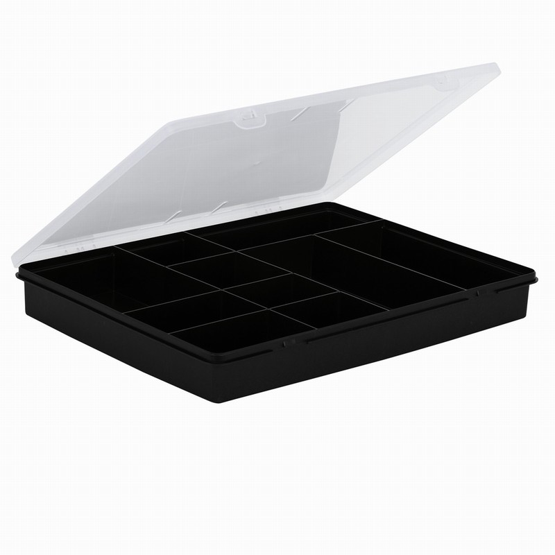 Wham 38cm Black & Clear 10 Division Organiser Box & Hinged Lid