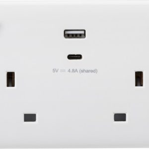 13A 2G SP Switched Socket with Dual USB A+C (5V DC 4.8A shared)