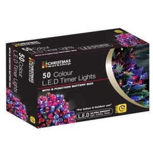 Christmas Lights 50 LED Coloured Timer 3xAA Req.