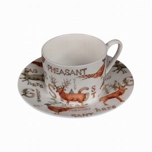 4 x Crown Trent Gamekeeper Design Fine Bone China Cup and Saucer
