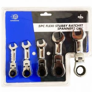 Spanner Set 5Pce. Combination Flexi. Stubby Ratchet 72Tooth