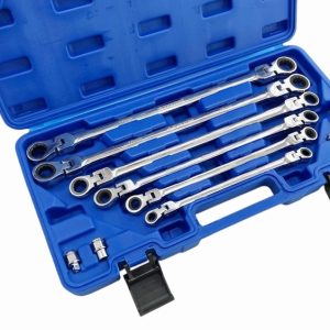 Spanner Set 10Pce Flexi. Ring Ratchet + Adaptors in Case
