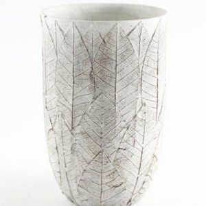 Vase 14x22cm Cement Embossed Leaf Design