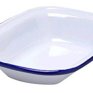 Pie Dish Rect White Enamel Blue Rim  ml 20x14.5x4.5cm