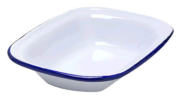 Pie Dish Rect White Enamel Blue Rim ml 20x14.5x4.5cm