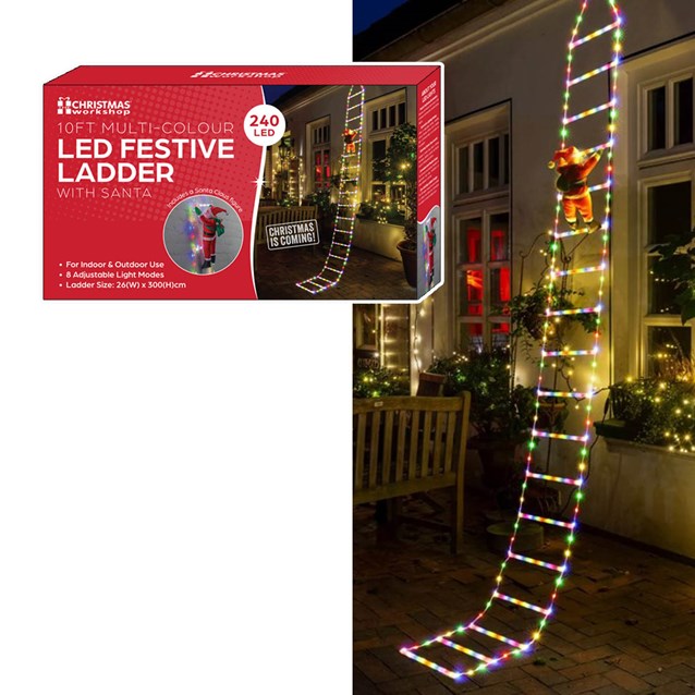 Christmas 10ft Ladder Lights with Santa