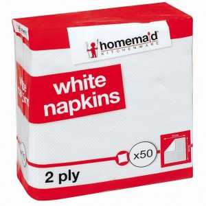 Serviettes Napkins 2Ply White HOMEMAID 33x33cmx50