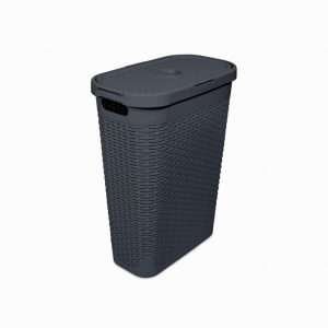 Linen Bin Slim Plastic Rattan Charcoal