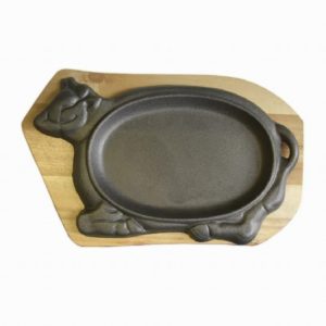 Sizzler Plate Cast Iron Cow Lge. & Wood Base